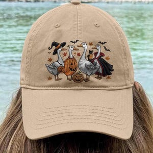 Goose Embroidered Halloween Hat, Washed Baseball Cap, Spooky Ghost Hat, Silly Goose Fall Headwear, Pumpkin Costume Cap
