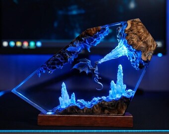 Fire breath dragon resin lamp, resin art, dragon art, dragon lamp as Halloween gift,dragon statue,table lamp, gaming decoration,gift for him