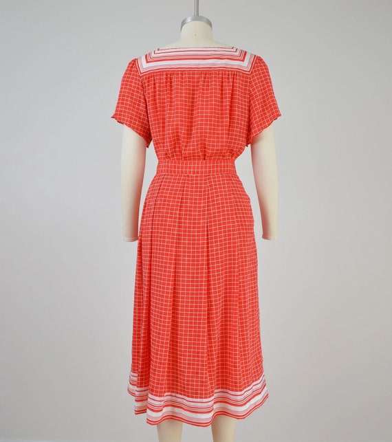 Vintage 80s Coord Set Skirt Blouse Grid Red & Whi… - image 3
