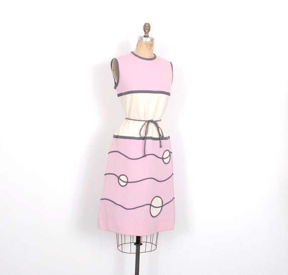 Vintage 1960s Dress Mod Geometric Shapes Knit Wool