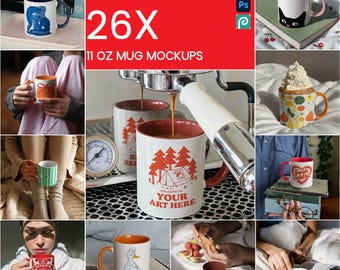 Mug Mockup Bundle - 26 Lifestyle Scenes, PSD, Affinity, Photopea & Canva Templates -  All 12 Colors