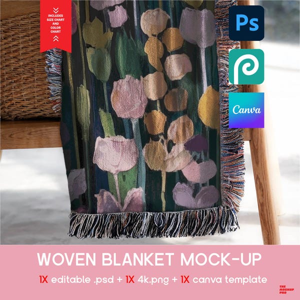 Rustic Woven Blanket Mockup: Cottagecore Farmhouse Fringe Mockup Detail PSD