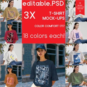 Chinoiserie T-Shirt Mockup Bundle: Comfort Colors 1717, Floral Asian Design (Digital Download)