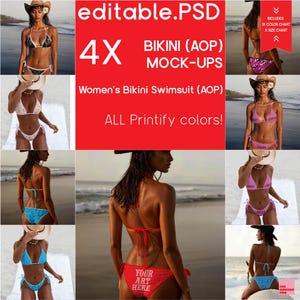 Cowgirl Coastal Swimwear/Women’s Bikini Swimsuit (AOP) Mockup Bundle | Editable PSD + PNG | Flatlay Lifestyle Mockups for Printify pod