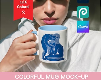 Gemütliches Akzent Tassen Mockup Bundle - 12 Farben Weiße Tasse POD Vorlagen PSD Canva