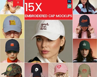 Paquete de Mockups Dad Cap Bordado | 15 PSD + 165 PNG | Gorra de Béisbol