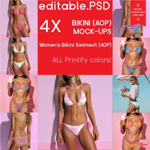 Women’s Bikini Swimsuit (AOP) Mockup Bundle | Editable PSD + PNG | Flatlay Lifestyle Mockups for Printify pod