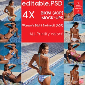 Chinoiserie Swimwear/Women’s Bikini Swimsuit (AOP) Mockup Bundle | Editable PSD + PNG | Flatlay Lifestyle Mockups for Printify pod
