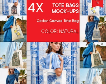 Chinoiserie Tote Bag Mockup Bundle: Botanical Canvas Templates (Digital Download)