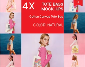 Tote Bag Mockup Bundle: Pastel Summer Scenes, PSD, Photopea & Affinity Editable (Digital Download)