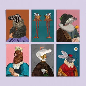 Lot de 6 cartes postales - Animaux et oiseaux, cartes postales sur la faune, collection d'art, cartes postales animal, cadeau d'art, Ansichtkaarten, lot de cartes, impression