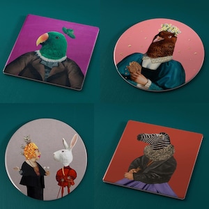 Art Ceramic-onderzetters: uniek dierenontwerp, set van 4 inch