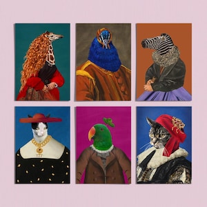 Cartes postales - Lot de 6 | Ensemble d'impressions d'art | Lot de cartes | Cartes mignonnes | Cadeau artistique | Cartes de voeux animaux | postale moderne | Ansichtkaarten