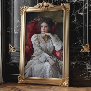 Victorian Lady Portrait Canvas, Vintage Oil Style Wall Art, Elegant Woman Print, Romantic Historical Home Decor