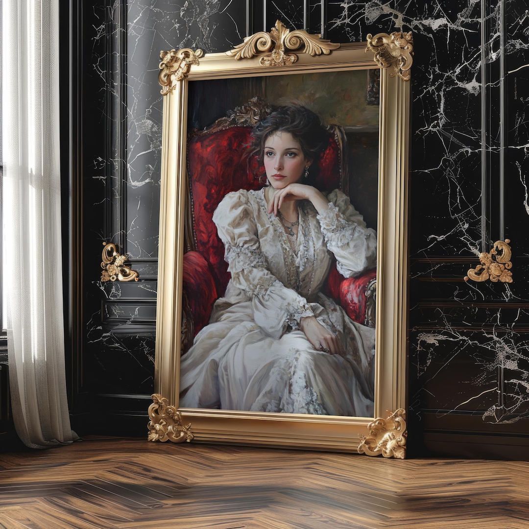 Victorian Lady Portrait Canvas, Vintage Oil Style Wall Art, Elegant ...