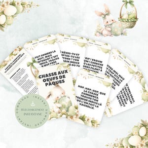 Cartes d’indices chasse aux œufs de Pâques – TÉLÉCHARGEMENT INSTANTANÉ – Jeu de chasse aux œufs imprimable, activité amusante enfants