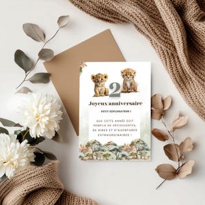 Carte anniversaire jungle 2 ans - PDF à imprimer | Carte de souhait numérique | Animaux de la savane