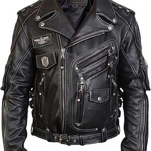 Blouson motard en cuir de vachette véritable haute qualité premium pour homme