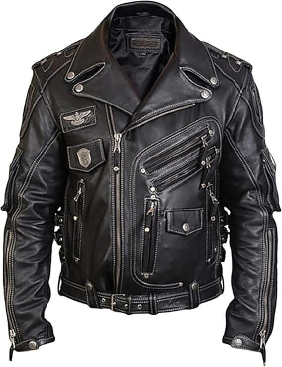 Men's Vintage HD Biker Real Cow Leather Motorcycle Jacket Black