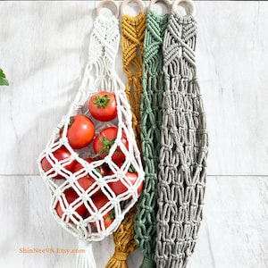 Macrame Fruit Storage, Macrame Hanging Fruit Basket, Macrame Vegetable Fruit Holder, Boho Macrame Fruit Hanger for Kitchen Storage and Decor