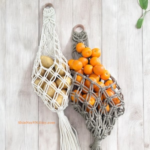 Macrame Fruit Storage, Macrame Hanging Fruit Basket, Macrame Vegetable Fruit Holder, Boho Macrame Fruit Hanger for Kitchen Storage and Decor