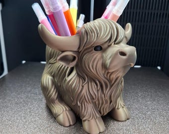 Highland Cow Pen Holder, digital 3d print file (with commercial license)