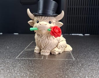 Valentine Highland Cow – Gentleman Edition. Plik do wydruku cyfrowego 3D w formacie 3MF (z licencją komercyjną)
