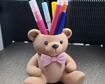 かわいいテディベアのペンホルダー。3MF 3Dプリントファイル（商用ライセンス付き）