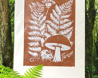Skogsmus: Bronsutgåva (Limiterad upplaga originallinoleumstryck/linosnitt, handtryckt konst)