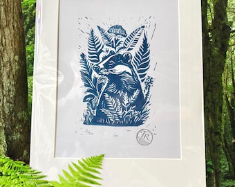 Bracken the Badger: Twilight Edition (Limited Edition original Lino Print/ Linocut, hand-printed art)