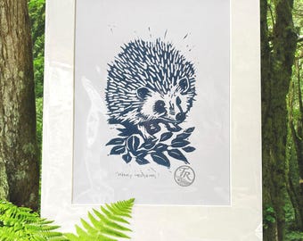 Heinrich Igel: original Linoldruck/ Linolschnitt, handgedruckte Kunst (Preußisch Blau)