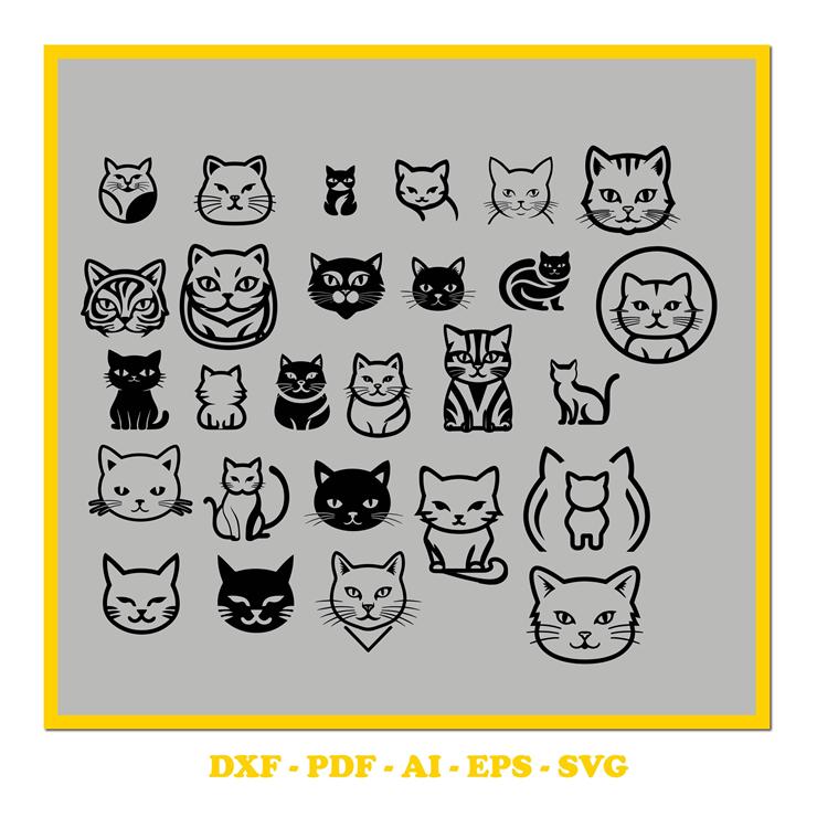 Cat Design Bundle – SVG Cutting File with Swashes (svg, pdf, DXF, EPS. ai Formats)