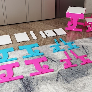 Kinder Tisch & Stuhl CNC-Schnittplan J Buchstabe, digitale Vektorvorlage (dxf, svg, ai, pdf, eps) für DIY Holzmöbel, Kindertisch