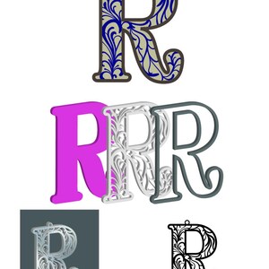 R - Collar y capa cnc Alfabeto floral SVG, corte láser, arte de pared 3D, flores de primavera, manualidades de bricolaje, decoración del hogar, alfabeto SVG
