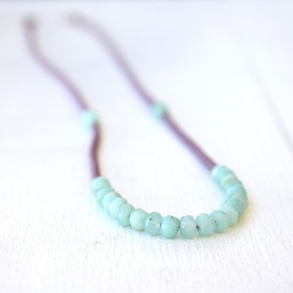 Purple and Seafoam Green necklace / beaded necklace mint and purple / spring summer fashion / pastel colors