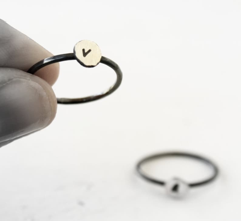Letter ring initial stacking ring lowercase letter ring sterling silver monogram ring recycled fine silver ring oxidized silver ring