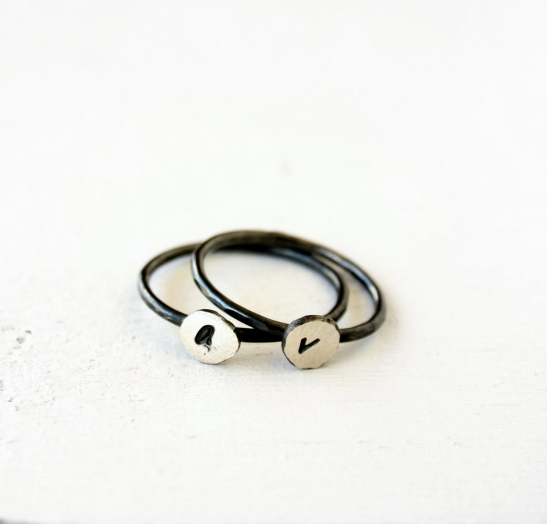Letter ring initial stacking ring lowercase letter ring sterling silver monogram ring recycled fine silver ring oxidized silver ring