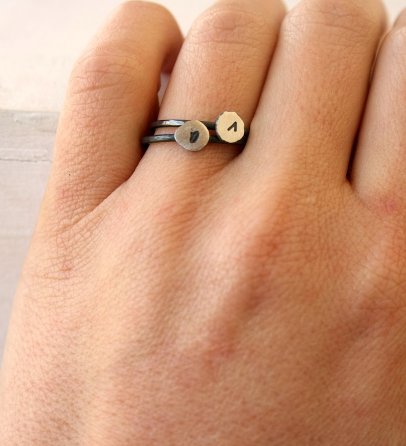 Letter ring initial stacking ring lowercase letter ring sterling silver monogram ring recycled fine silver ring oxidized silver ring
