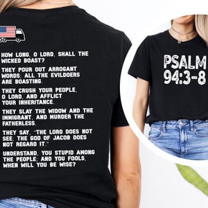 Camiseta de protesta con el Salmo 94. Camiseta con versículo bíblico contra la injusticia. Camiseta de fe y resistencia. Ideal para activistas cristianos progresistas. Regalo perfecto. B3P