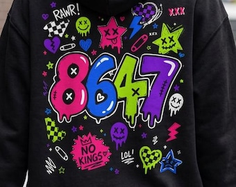 Hoodie 8647, anti-Trump-sweater met volledige ritssluiting, Scenecore Emo Y2K-hoodie, hoodie No Kings-rits voor liberale activist, 86 47
