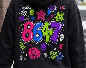 8647 Hoodie, Full Zip Anti-Trump Hooded Sweatshirt, Scenecore Emo Y2K Hoodie, No Kings Zipper Hoodie for Liberal Activist, 86 47