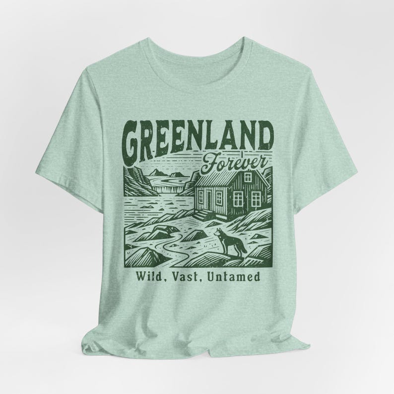 Greenland T-shirt for Subtle Anti-Trump Protest, Retro Vintage Distressed Greenland Forever Shirt for Anti-Maga Statement on Annexation B8PC Heather Prism Mint