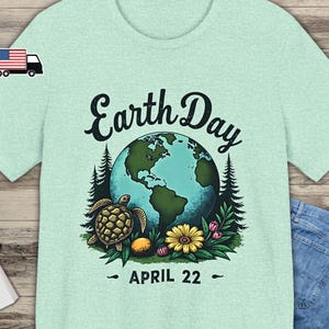 Earth Day T-shirt, shirt zeeschildpad tuin bosbol, 22 april T-shirt, Earth Day cadeau voor haar, milieu shirt, ecologie B3P