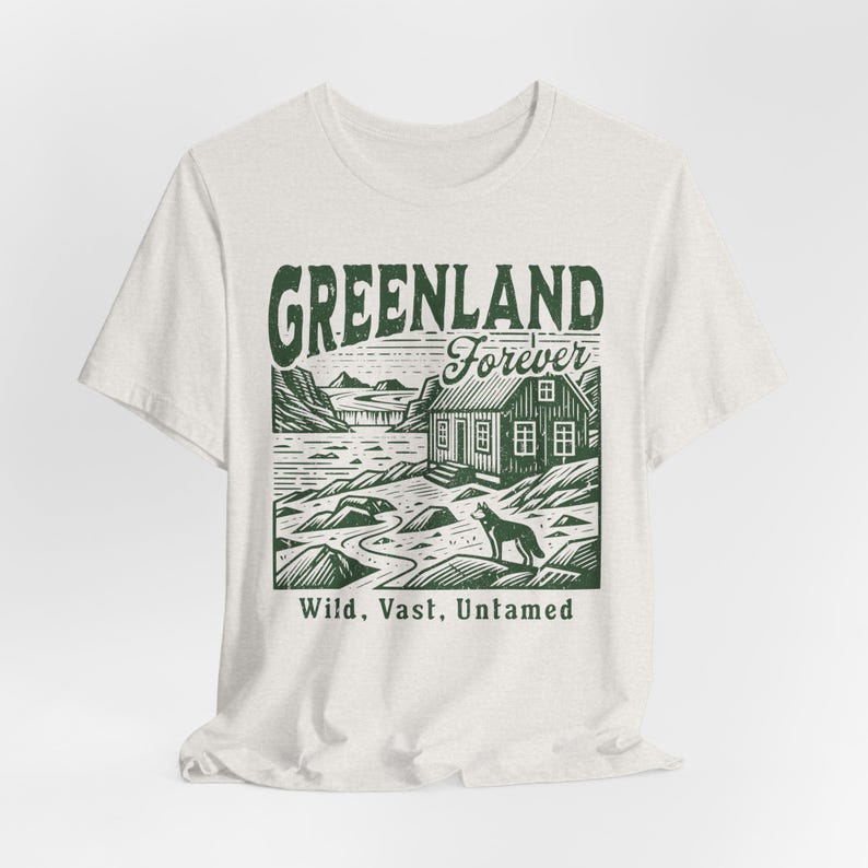 Greenland T-shirt for Subtle Anti-Trump Protest, Retro Vintage Distressed Greenland Forever Shirt for Anti-Maga Statement on Annexation B8PC Heather Cement