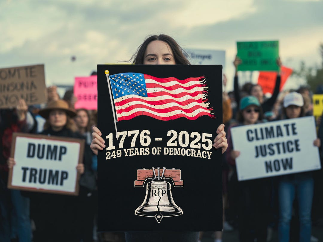 RIP Democracy Protest Sign, 1776 - 2025 Liberty Bell Design, 249 Years ...
