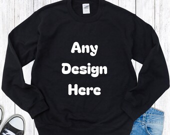 ELK van mijn ontwerpen op een sweater, zwaar gemengd sweatshirt met ronde hals, aangepast Gildan 18000-shirt gepersonaliseerd
