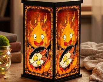Calcifer Lantern Lamp, Howls Moving Castle Book Nook Decor, Unique Gift For Her, Cozy Decor