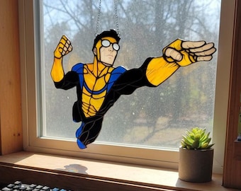 Invincible Mark Grayson Resin Suncatcher, Faux Stained Glass Window Hanging, Superhero Fan Art Decor, Unique Comic Book Gift Idea