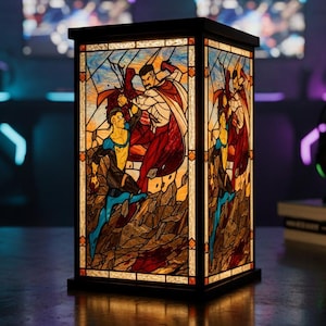 Lámpara de Invincible Mark Grayson VS Omni Man, farol de resina con efecto vitral, decoración de superhéroe Think Mark, regalo para el Día del Padre, decoración para sala de juegos.