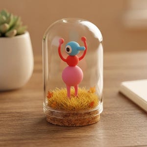 Big Walk Glass Cloche Miniature, Cute Game Character Terrarium Dome, Cozy Desk Setup Decor, Whimsical Gift for Gamer, Bookshelf Decor